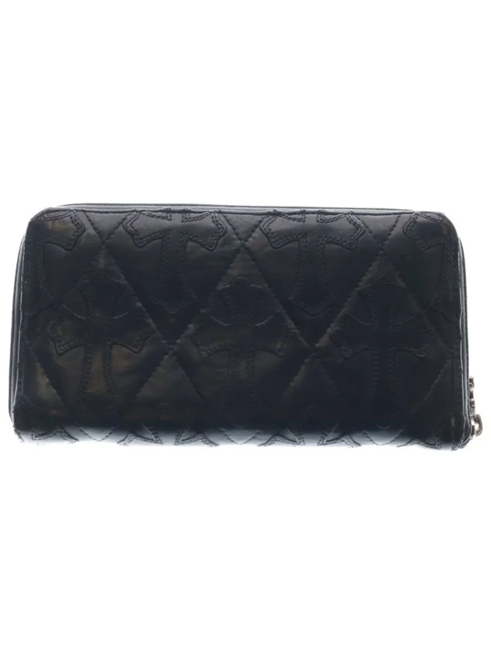 Chrome Hearts Rec Zip Quilted Wallet Cemetery Cross Leather Black